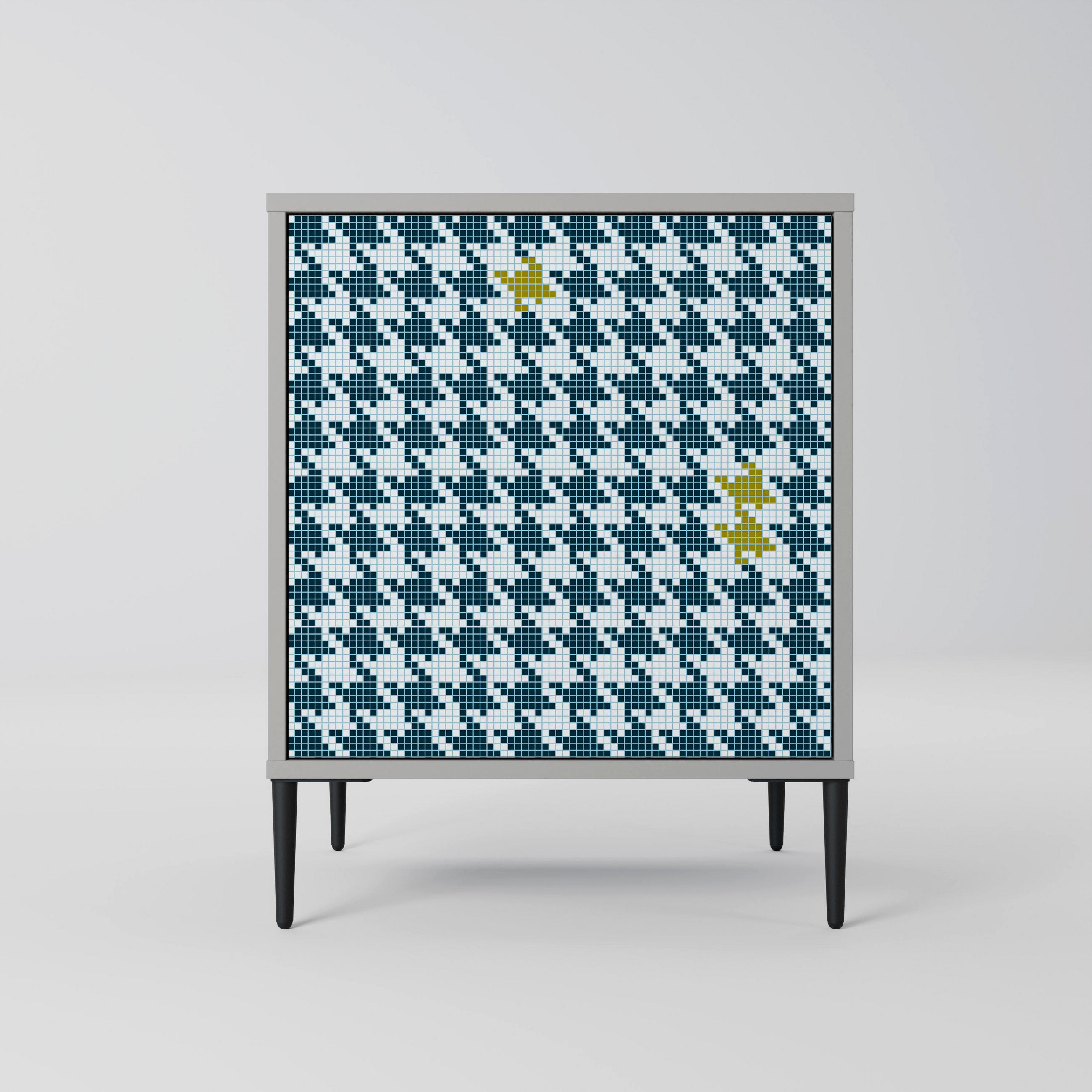 SIDEBOARD OUT OF CONTEXT, Grau, 57,5x42x72,5 cm, Schwarze Metallfüße - Multicolor/Schwarz, Holzwerkstoff/Metall (57.5/72.5/42cm) - SpaceRebels