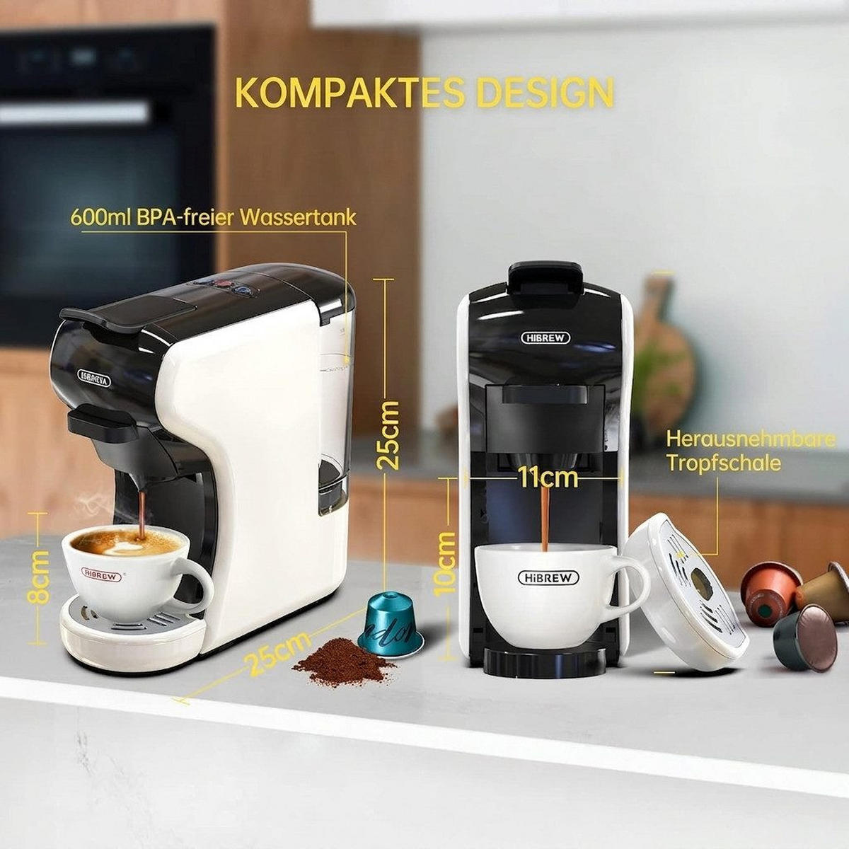 ESPRESSOMASCHINE 5-in-1, 20 Bar für Nes/DG/K-Cup/ESE Pads/Pulver - Weiß, Metall (11/26/26cm) - BEXEVUE
