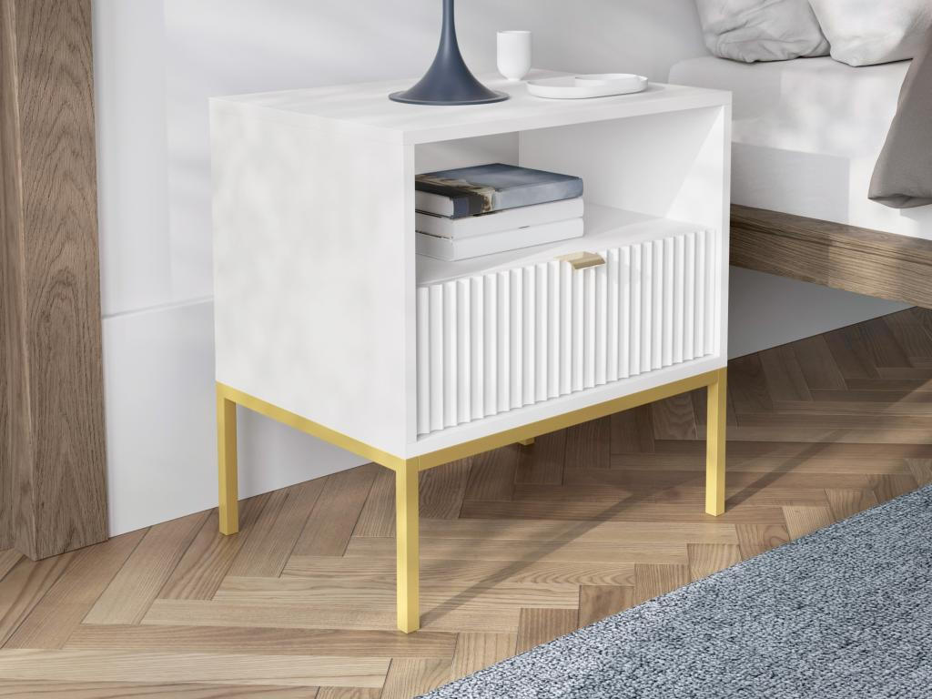 2ER-SET Nachttische mit 1 Schublade & 1 Ablage - Weiß & Goldfarben - LIOUBA - Weiß, Holz (39/56/54cm) - Pascal Morabito