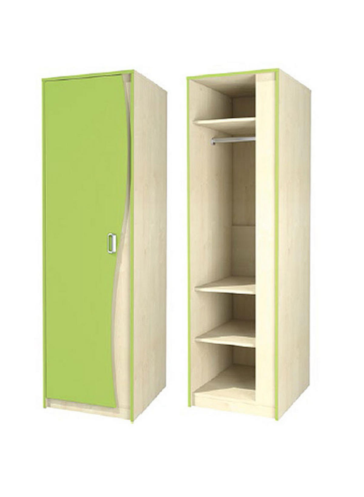 KLEIDERSCHRANK Kombi Birke / lime grün 54 / 62 / 183cm - Braun/Grün, Holzwerkstoff (54/183/62cm) - Feldmann-Wohnen