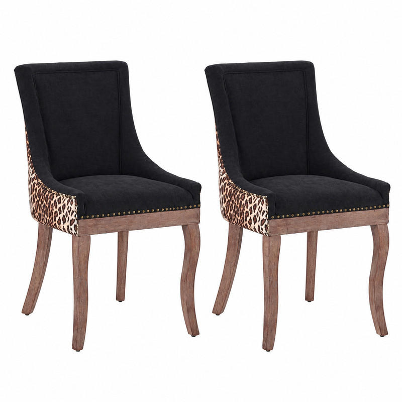 ESSZIMMERSTUHL 2er-Set mit hoher Rückenlehne Chenille Leopard - Schwarz, Holz (55/92.5/61cm) - Meubliv