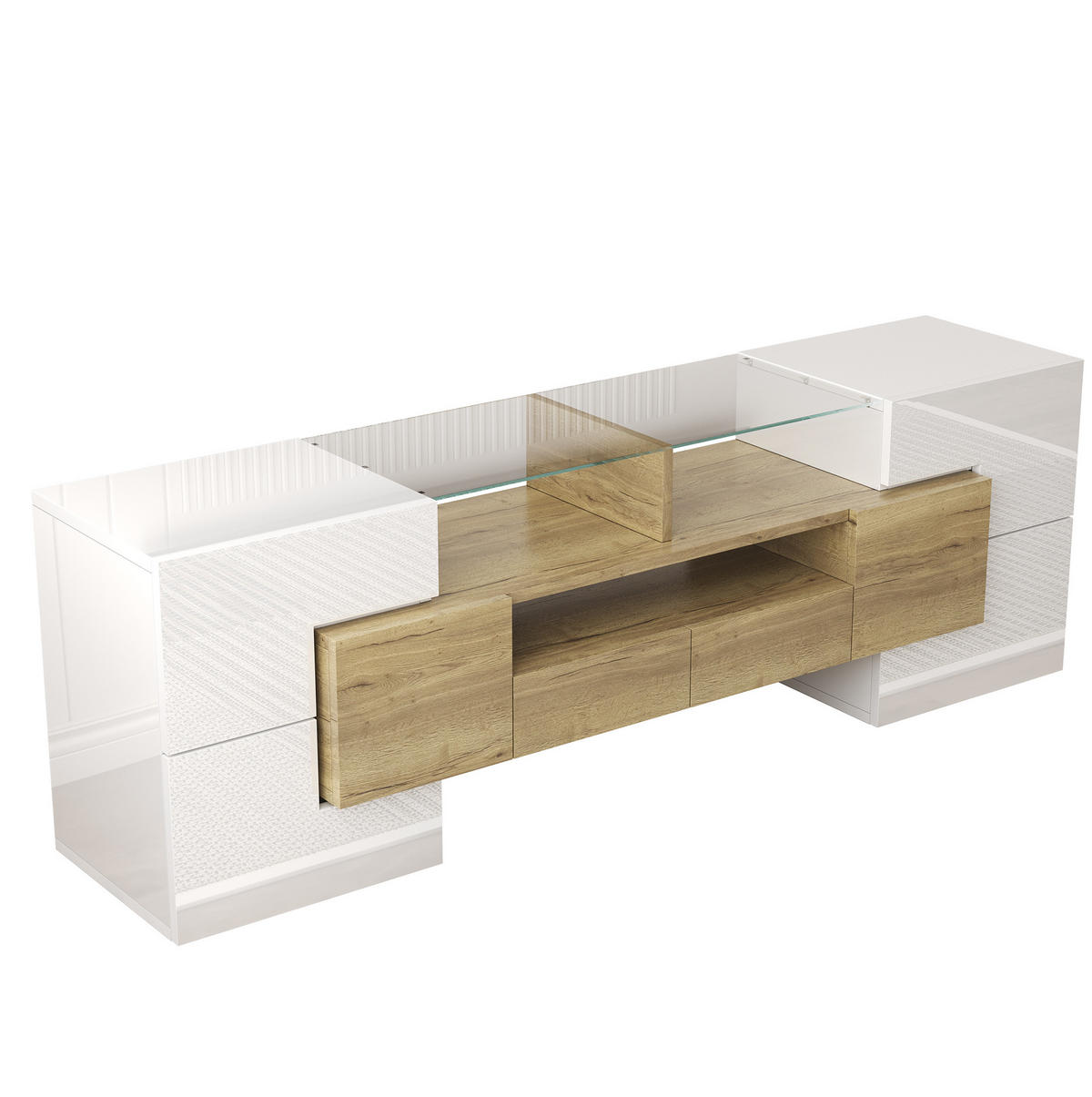 TV-ELEMENT mit LED-Beleuchtung 145 cm Weiß Holzoptik - Weiß, Holzwerkstoff (30/51/145cm) - Beauniv
