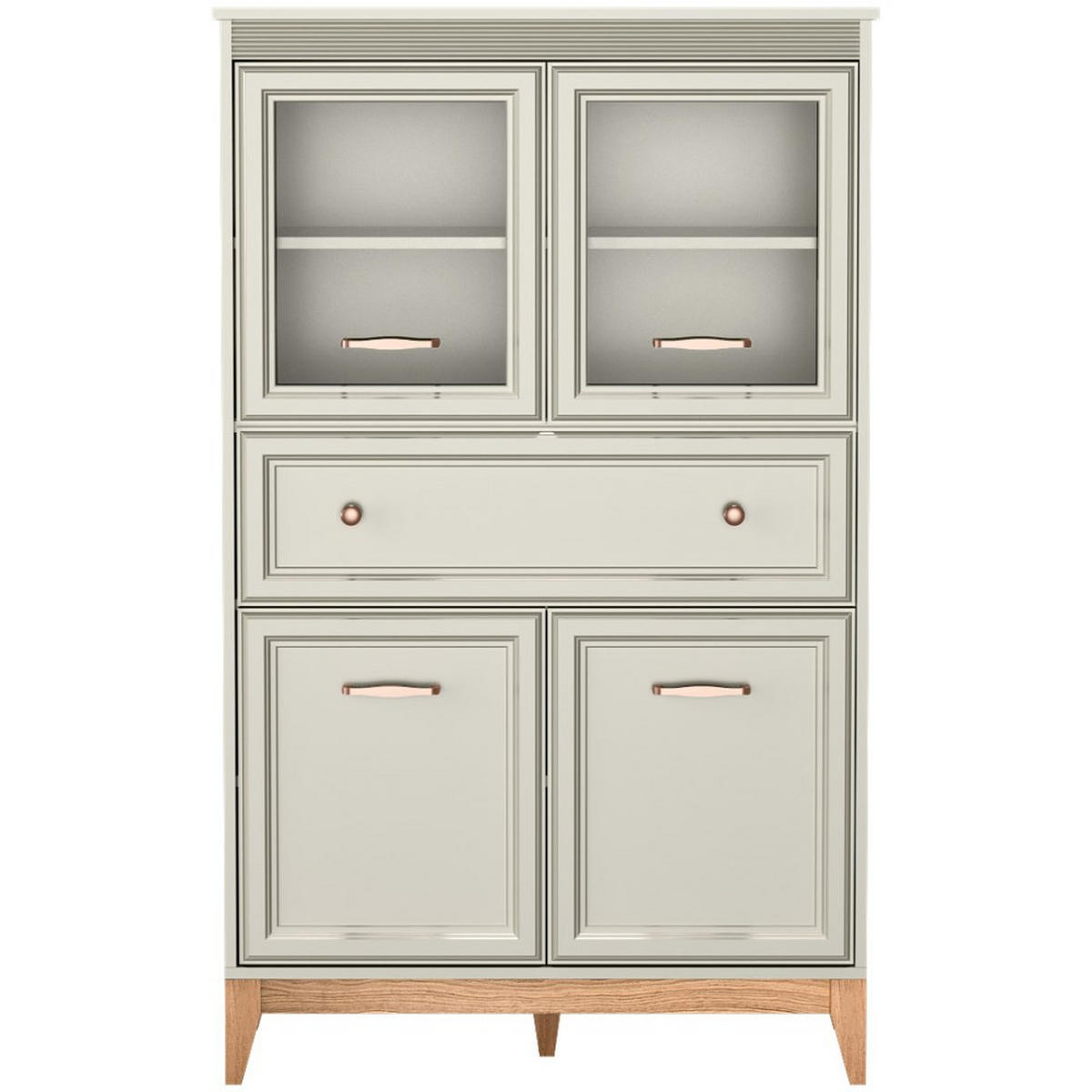 VITRINE Charlott mit 1 Schublade und 4 Türen, mit LED-Beleuchtung - Kaschmir/Eichefarben, Holz/Holzwerkstoff (92/150.5/40.5cm) - Beautysofa