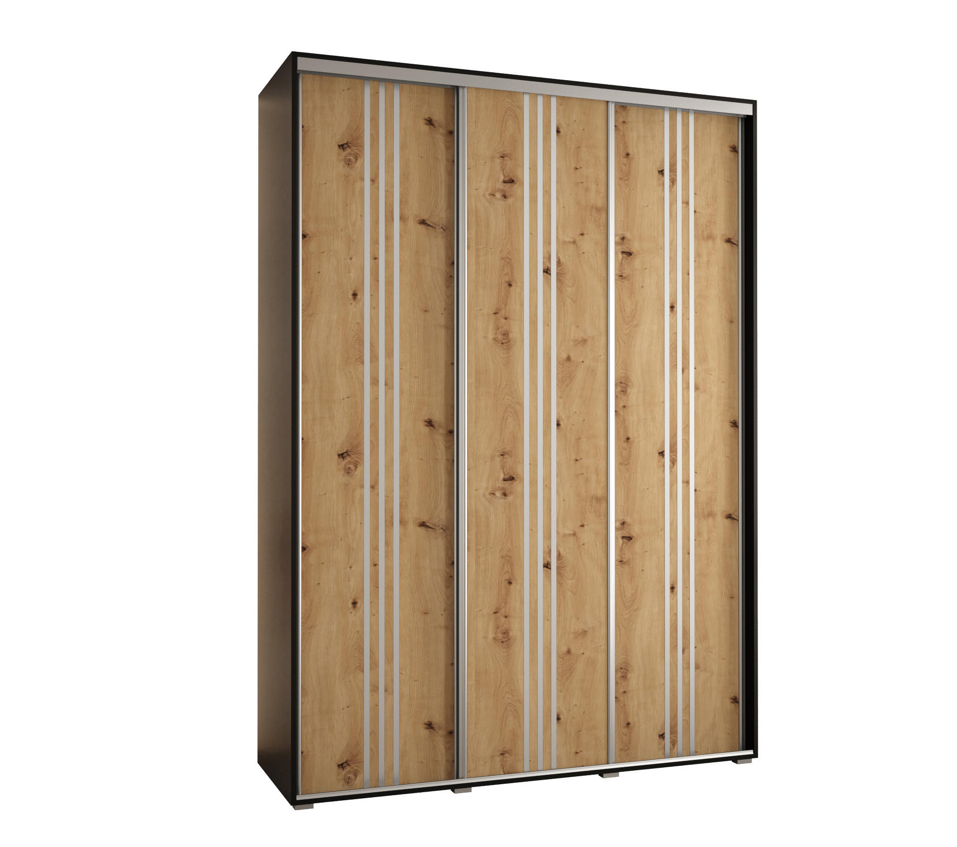 Abiks Möbel Schwebetürenschrank Schwarz, Eiche Artisan, Silber 180x235x60 cm