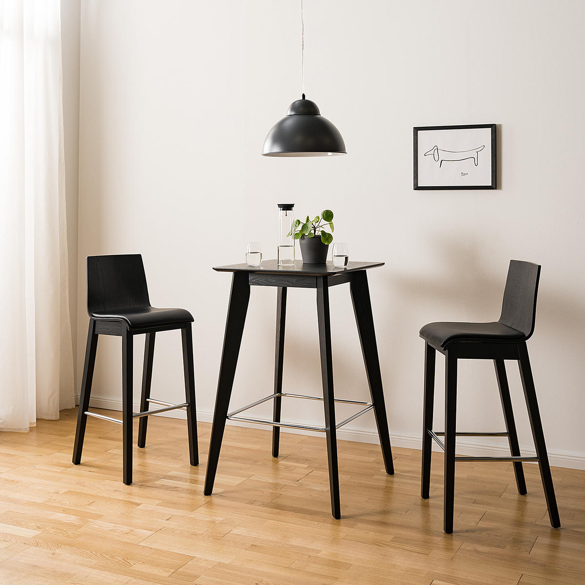 BARSTUHL - 2er-Set - Kunstleder / Esche teilmassiv - Schwarz, Holz/Holzwerkstoff (42/103/49cm) - home24