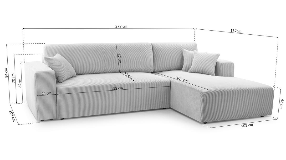 ECKSOFA L Form Catea Hellgrau 279/145/84 cm Rechts mit Schlaffunktion - Hellgrau/Schwarz, Kunststoff/Textil (279/145cm) - AX Living