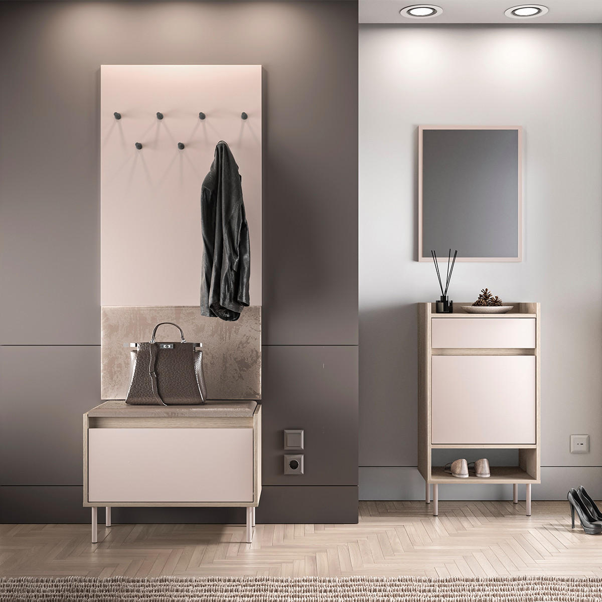 EINGANGSMÖBEL Alos Kaschmir und Holz - Beige, Holzwerkstoff (69/143/7cm) - Petits-meubles