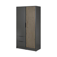 KLEIDERSCHRANK Nelly Graphit, Artisan Eiche Lamellen, Schrank Zweitürige, Garderobe mit Schubladen - Graphitfarben, Holzwerkstoff (105/200/51cm) - Bettso