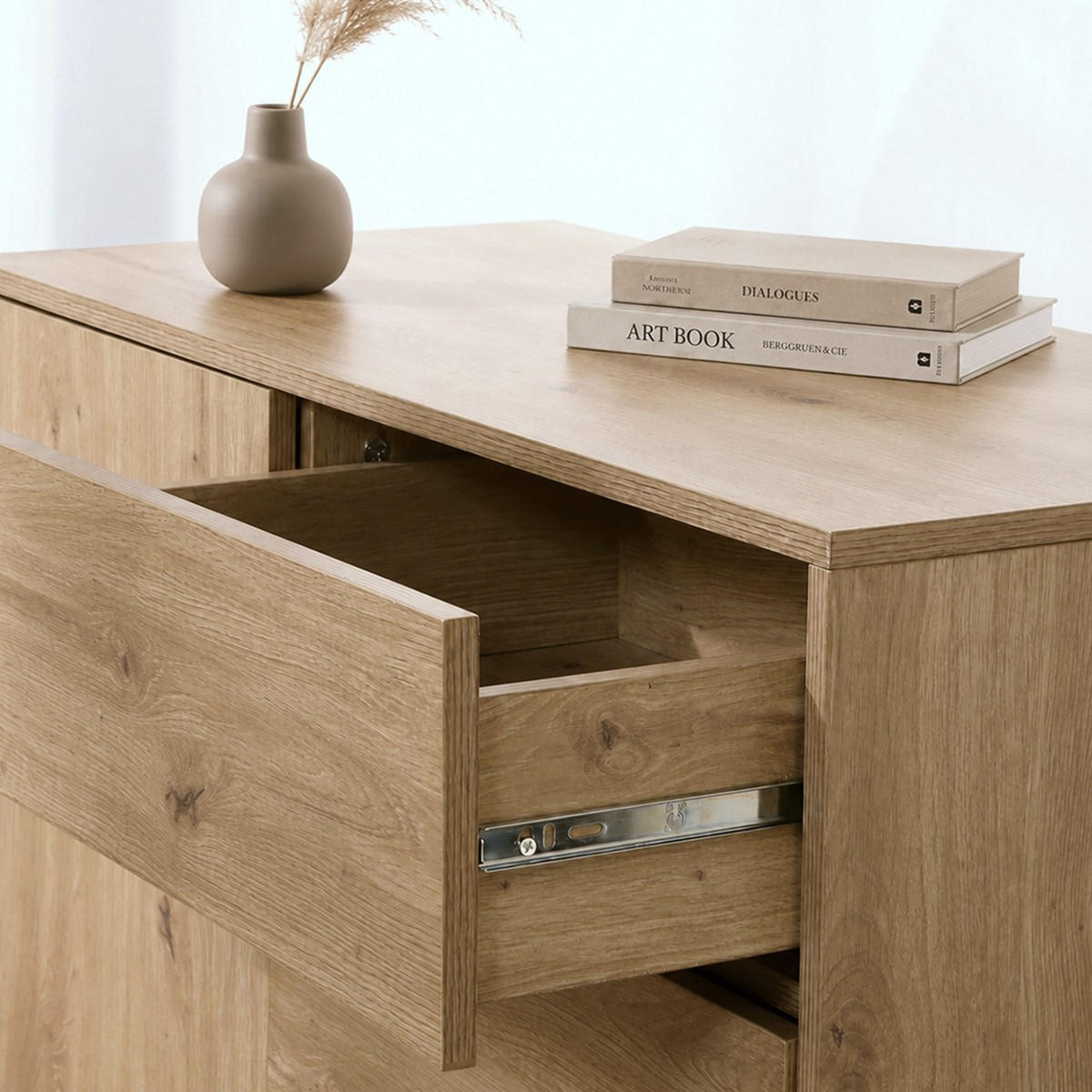 KOMMODE 1 Tür 3 Schubladen Eiche-Dekor FSC-zertifiziert 40/80/90 cm - Eichefarben, Holzwerkstoff (90/80/49.5cm) - Calicosy
