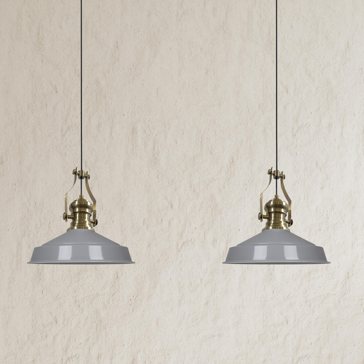 PENDELLEUCHTE Asletl Vintage 2 Flammig 41/36 cm - Weiß Hochglanz/Grau, Metall (36/41/36cm) - Bamyum