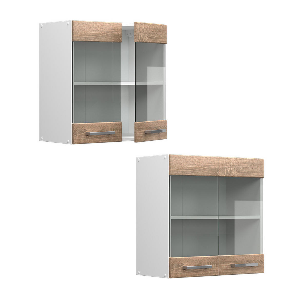 KÜCHENGLASSCHRANK R-Line Sonoma 60 cm - Weiß/Sonoma Eiche, Holzwerkstoff (60/60/31cm) - Vicco