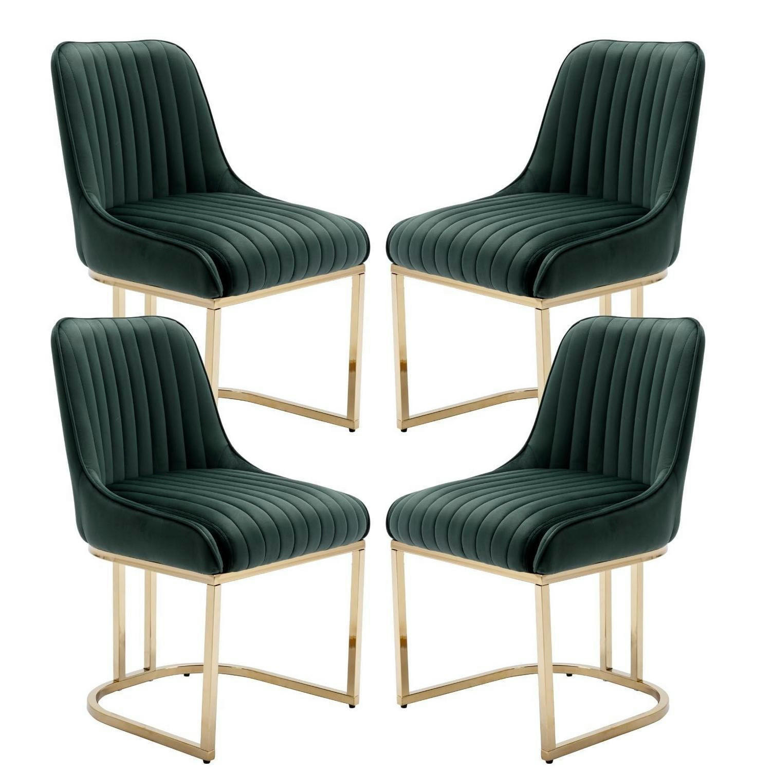 ESSZIMMERSTÜHLE 4er Set Samt Grün mit Metallbeinen - Grün, Textil (47/79/53cm)