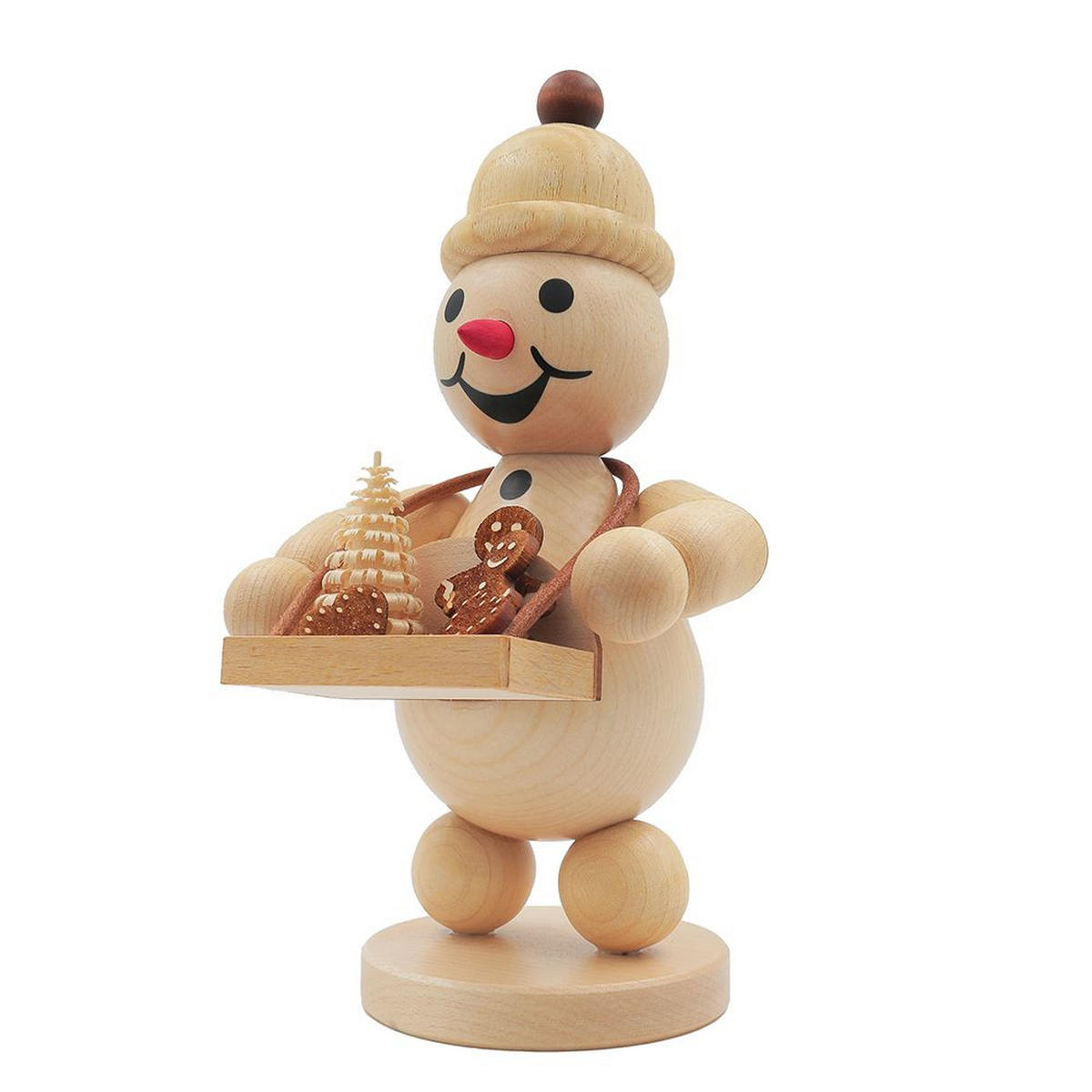 HOLZFIGUR Schneemann Junior mit Bauchladen auf Sockel 17 cm - Multicolor, Holz (10/1/0.1cm)