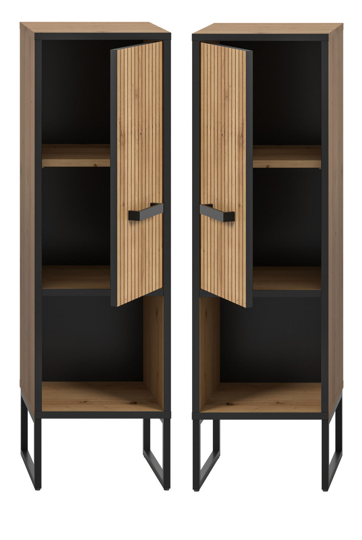 BADKOMMODE Eiche Artisan, schwarz 30 x 101 cm, Badezimmer Kommode mit Soft-Close - Schwarz/Eiche Artisan, Holzwerkstoff/Kunststoff (30/101/32cm) - Inn.Furn