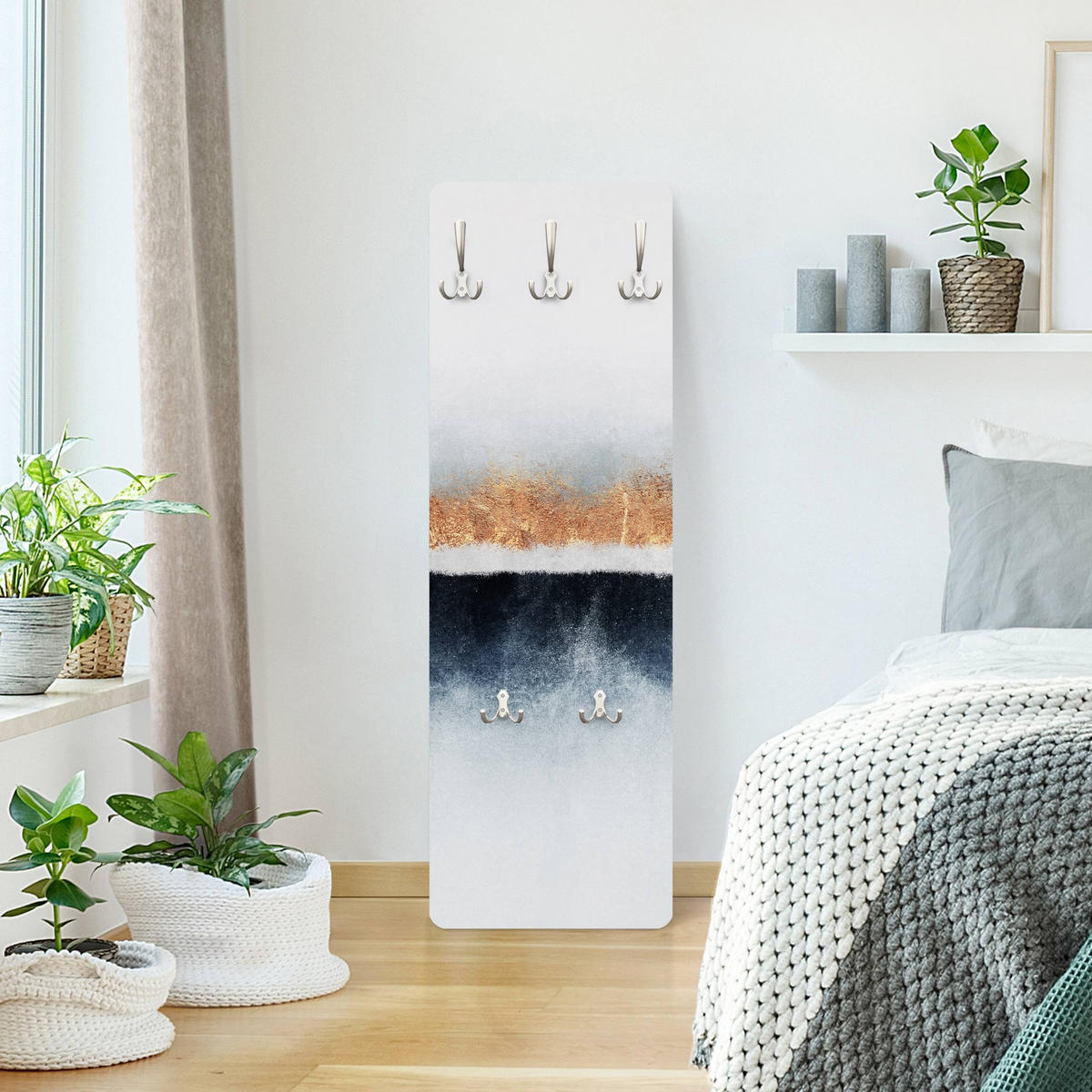WANDGARDEROBE - Goldener Horizont Aquarell 34/105 cm - Goldfarben, Holzwerkstoff (34/105/1.6cm) - Bilderwelten