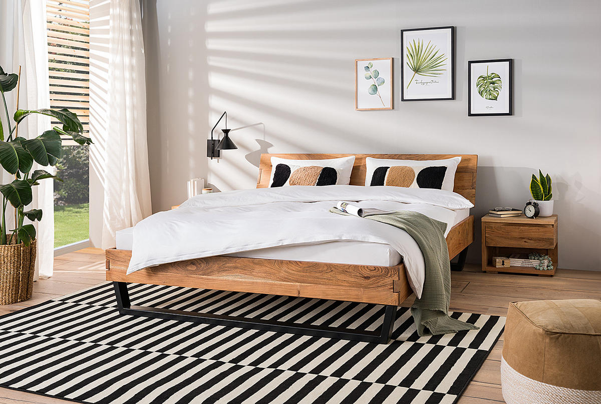 MASSIVHOLZBETT - Akazie massiv - Akaziefarben, Holz (180/200cm) - home24