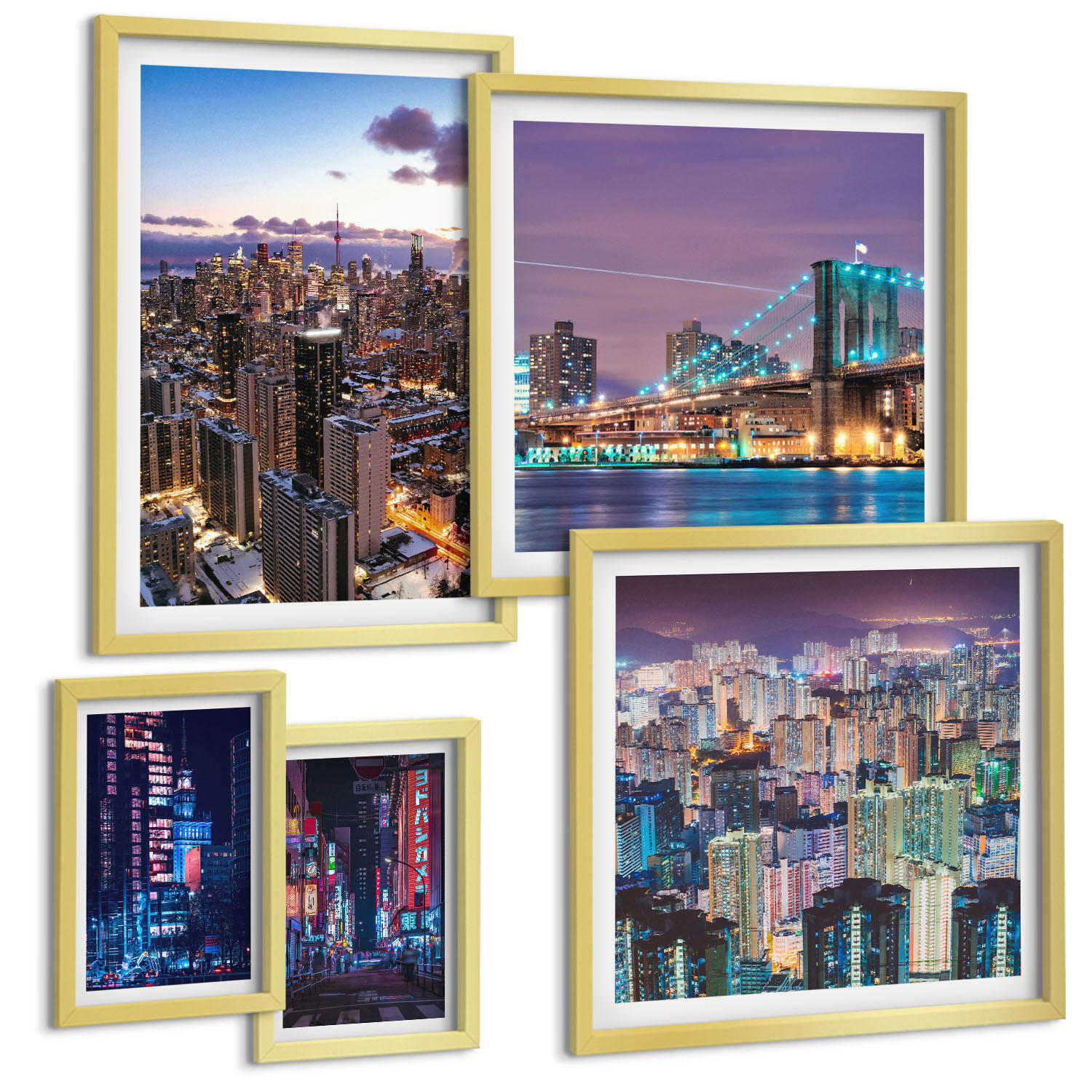 BILDER SET 5er Set - 50x50 cm & 20x30 cm & 40x60 cm Goldrahmen - Bergblumen Himmelsweg - Goldfarben, Kunststoff (40/60cm) - TULUP