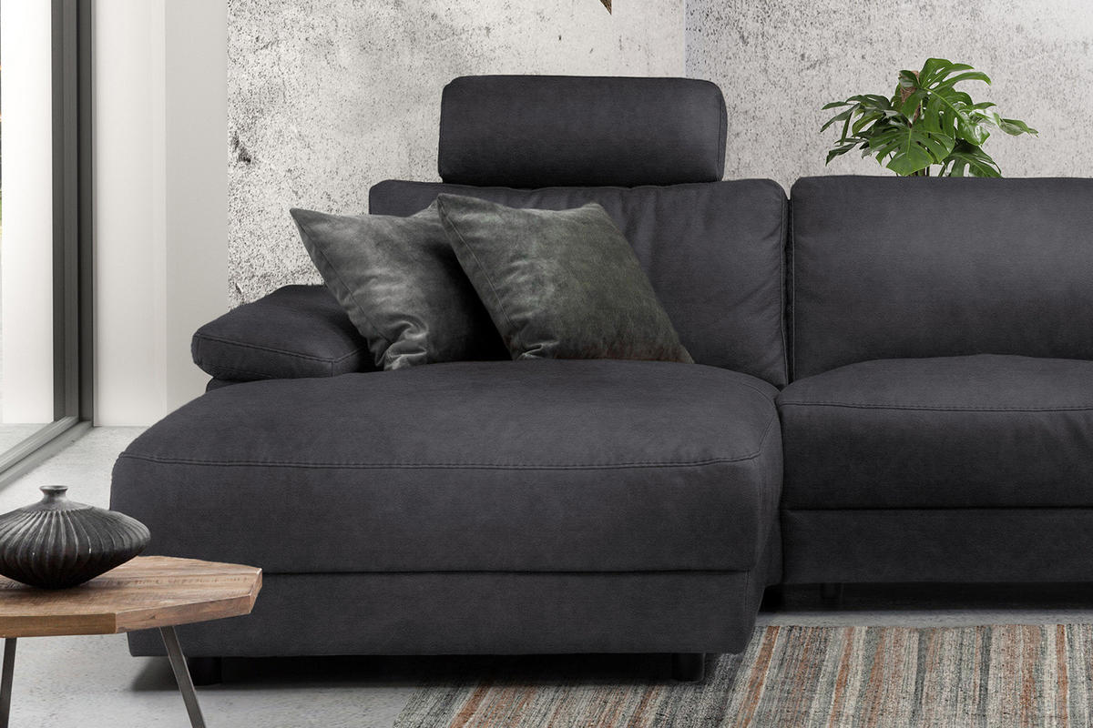 ECKSOFA XL MOTOR. RELAXFUNKTION LOLA Schwarz Webstoff - Schwarz, Textil (304/178cm) - KAWOLA
