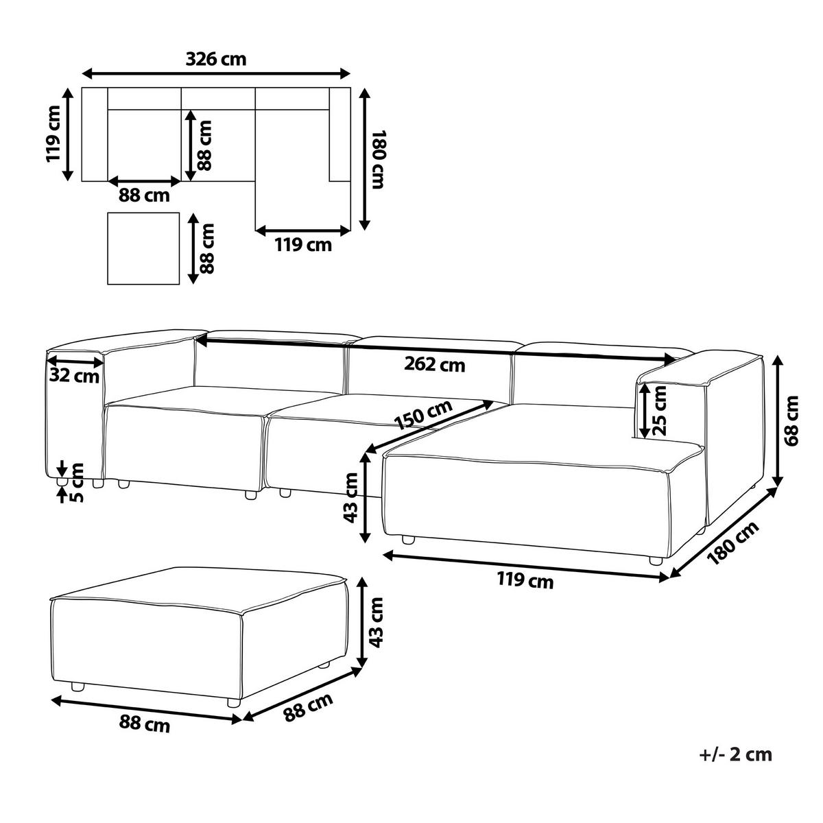 3-SITZER-ECKSOFA Leinen beige rechtsseitig mit Ottomane Aprica - Beige/Schwarz, Textil (326/180cm) - Beliani