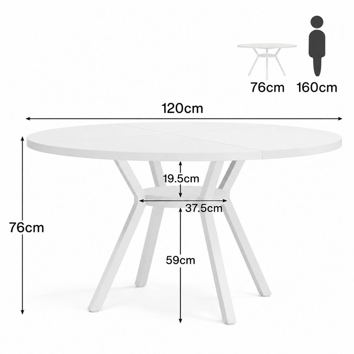 ESSTISCH rund 119,4 cm Weiß mit Metallbeinen - Weiß, Metall (120/120/75cm) - MIVRAY