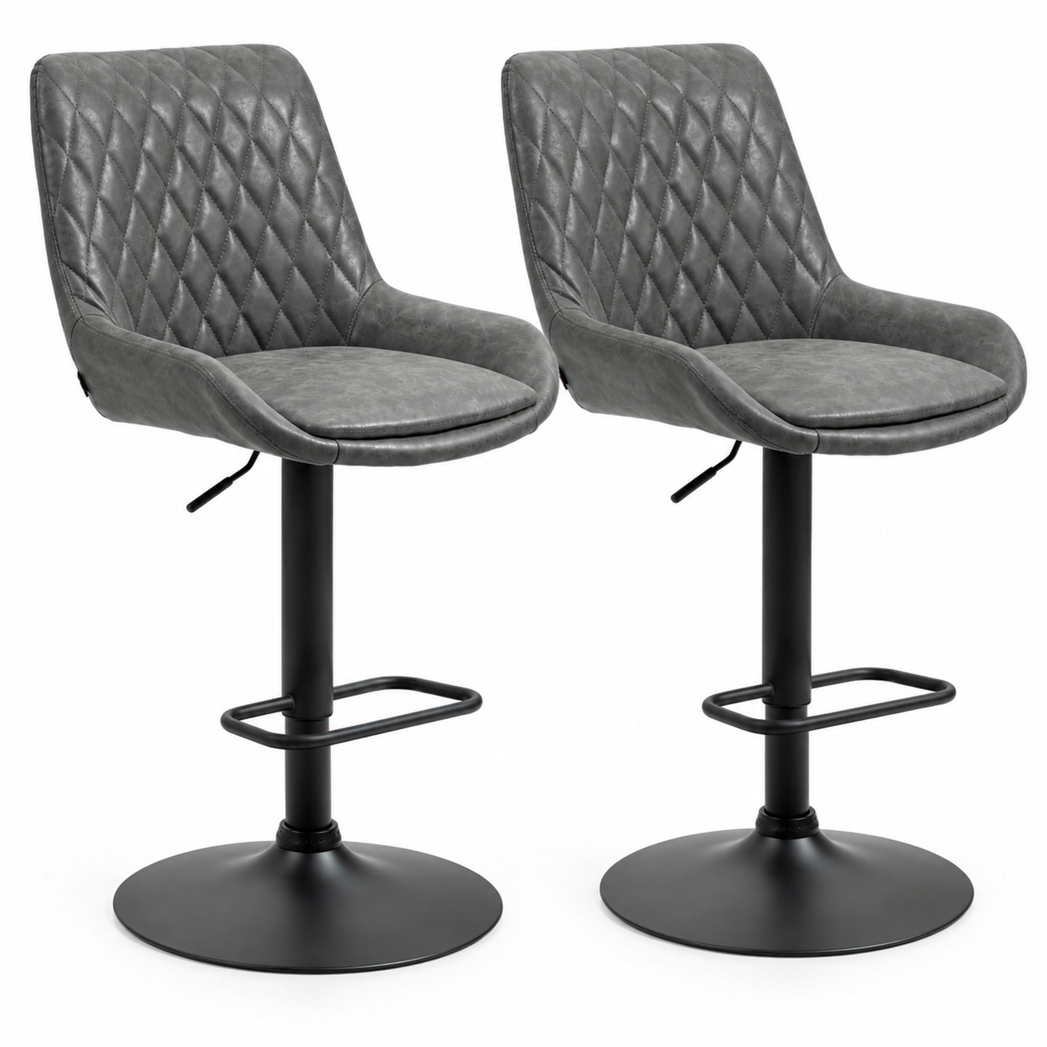 BARHOCKER 2er-Set höhenverstellbar mit Rückenlehne und Fußstütze - Dunkelgrau, Leder (59/117/51cm) - MIVRAY