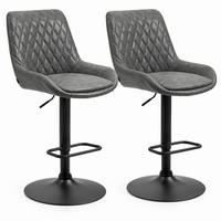 BARHOCKER 2er-Set höhenverstellbar mit Rückenlehne und Fußstütze - Dunkelgrau, Leder (59/117/51cm) - MIVRAY