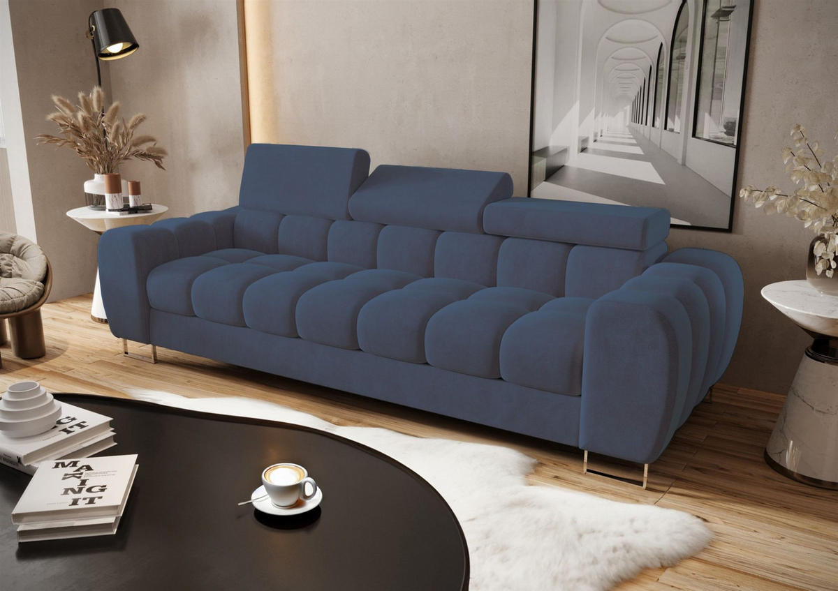 SOFA 3-sitzer Bastien In Stoff Terra - Blau, Holzwerkstoff/Textil (265/95/97cm) - Fun Möbel