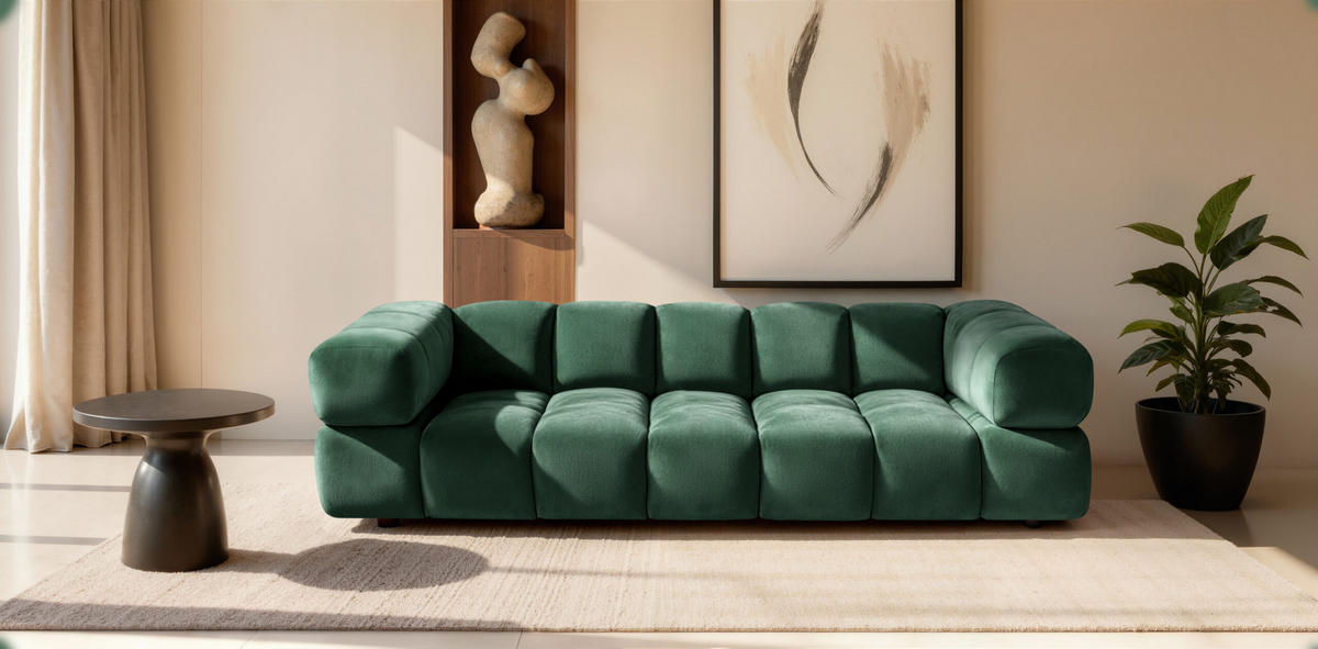 SOFA 4-Sitzer, Couch, Veloursstoff Bluvel, Grün, Averro - Grün, Holz (280/70/96cm) - Kaiser Möbel