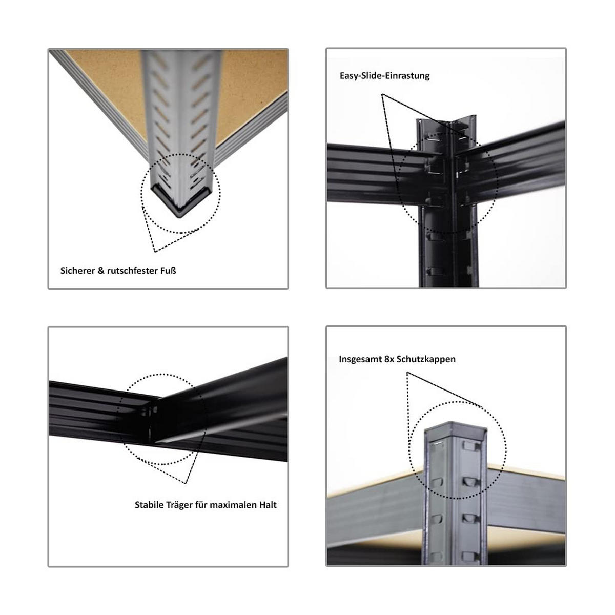 ECKREGAL Ragnar 2er-Set mit Schwerlastregal Taurus 180x180x60 cm Fachlast 175 kg Schwarz - Schwarz, Metall (90/180/60cm) - PROREGAL