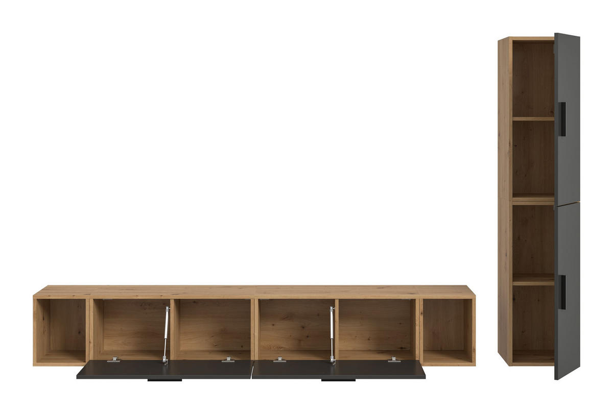 WOHNWAND Primo 5 tlg. (B/H/T: ca. 259/182/34 cm) in Artisan Oak /Basalt grau - Eiche Artisan, Holzwerkstoff (259/182/34cm)