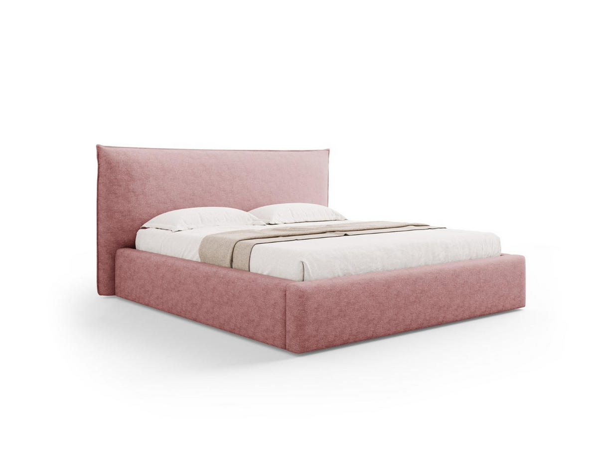 BETT mit Bettkasten und Kopfteil Kaelle aus Chenille-Stoff rosa 180x200cm - Pink, Textil (180/200cm) - Micadoni