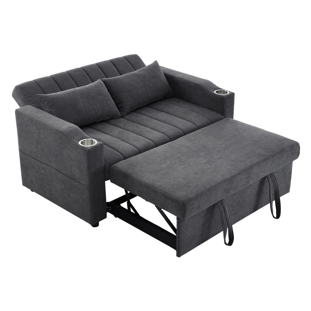 SCHLAFSOFA Multifunktional mit verstellbarer Rückenlehne und Getränkehaltern Grau Baumwolle 136/162/84 cm - Grau, Textil (136/84/162cm) - OKWISH
