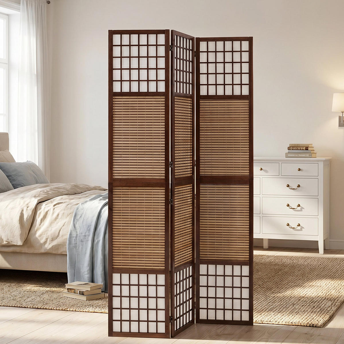 PARAVENT 3-tlg. 120/200 cm Braun Bambusstreben - Braun, Holz (120/200/2cm) - Homestyle4u