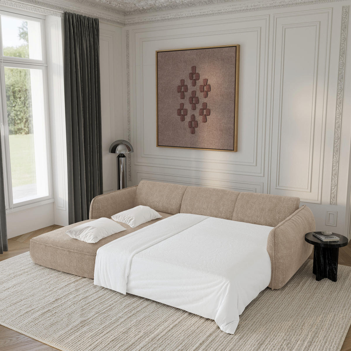 ECKSOFA RECHTS Rastervelours 274cm - Beige, Textil (274/174cm) - Sia Home