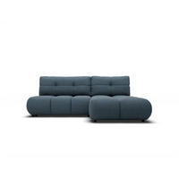 ECKSOFA CORSO R-S Blau Boucle-Stoff mit Schlaffunktion - Blau, Holz (230/177cm) - MASSENO