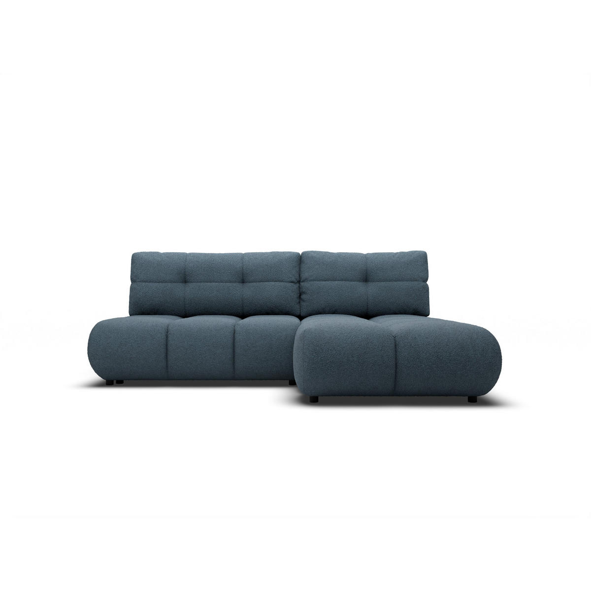 ECKSOFA CORSO R-S Blau Boucle-Stoff mit Schlaffunktion - Blau, Holz (230/177cm) - MASSENO