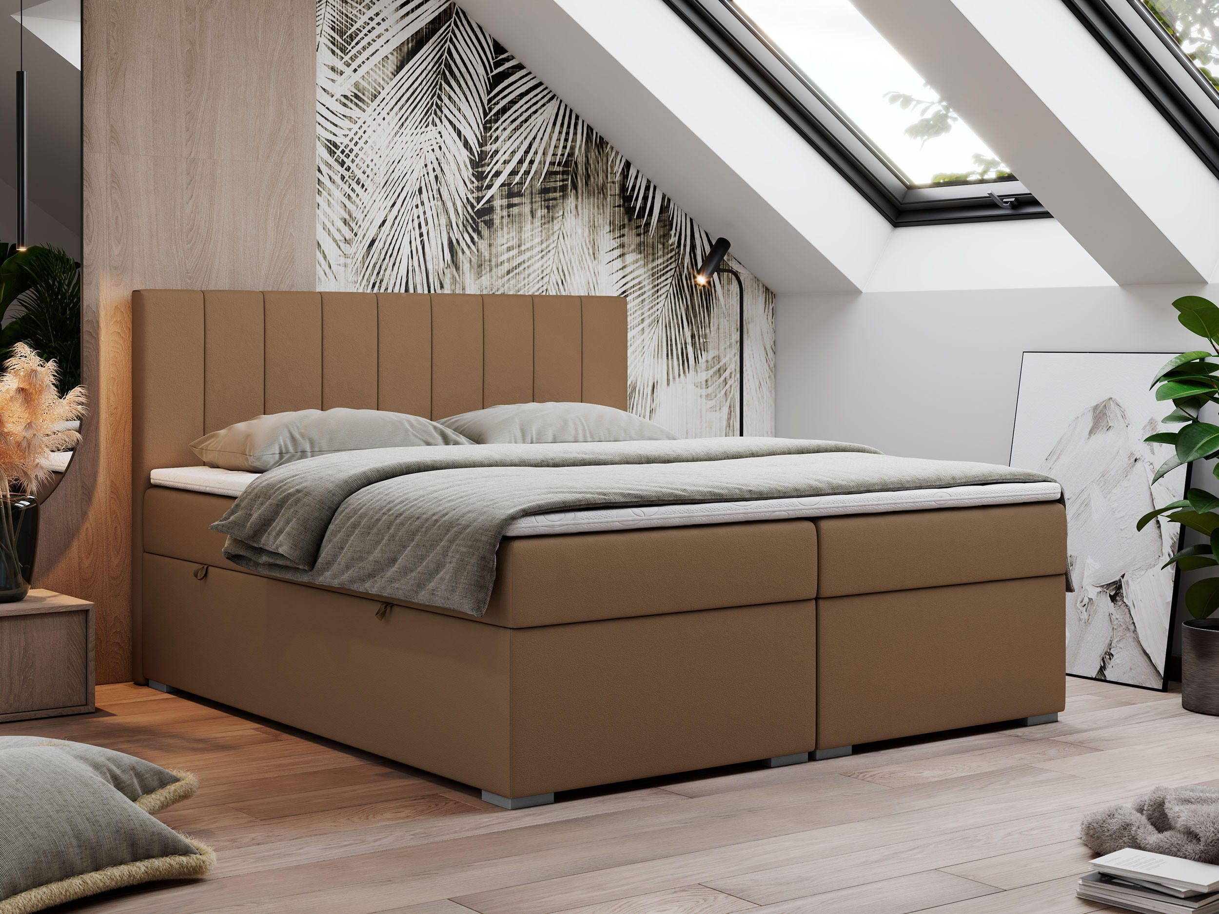 BOXBETT LOPE 140/200 - Braun Kunstleder - H3 - Braun, Holz/Textil (140/200cm)