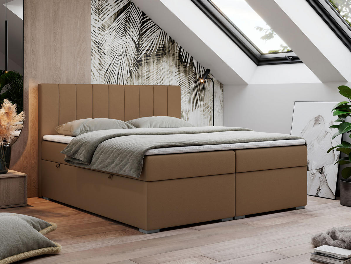 BOXBETT LOPE 140/200 - Braun Kunstleder - H3 - Braun, Holz/Textil (140/200cm)
