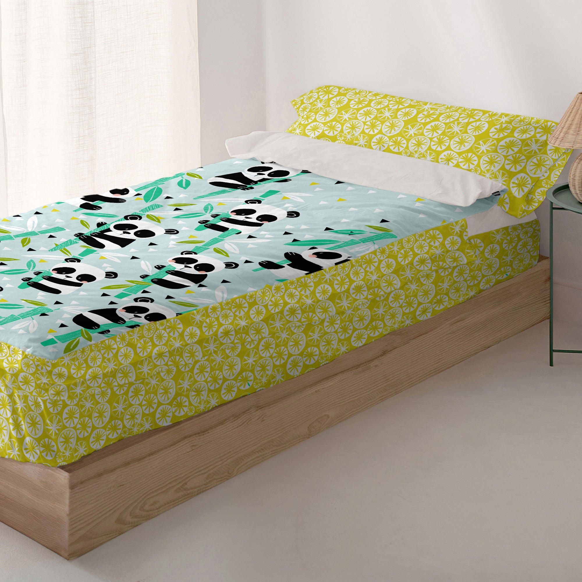 KINDER schlafsack Panda garden blue 90x200 cm Ohne füllung - Blau, Textil (90/200cm) - Happy Friday