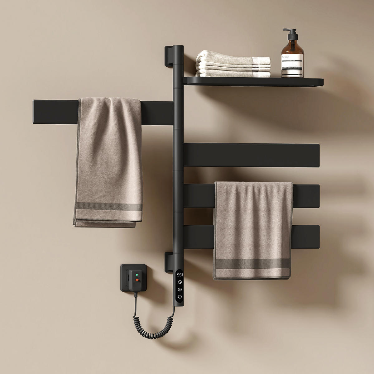 HEIZKÖRPER Handtuchheizkörper Intelligentes Heizsystem mit Ablage Schwarz 76/45 cm - Schwarz, Metall (45/76/14cm) - EMKE