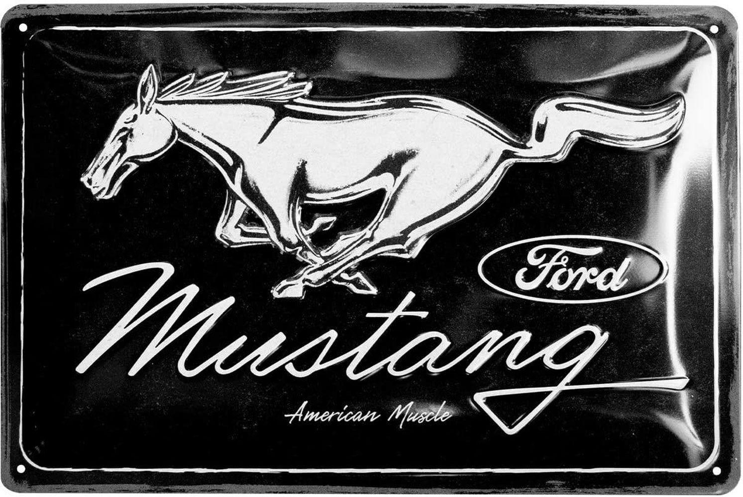 BLECHSCHILD 20/30 cm Ford Mustang Horse Logo Black - Multicolor, Metall (30/20/0.2cm) - Nostalgic-Art