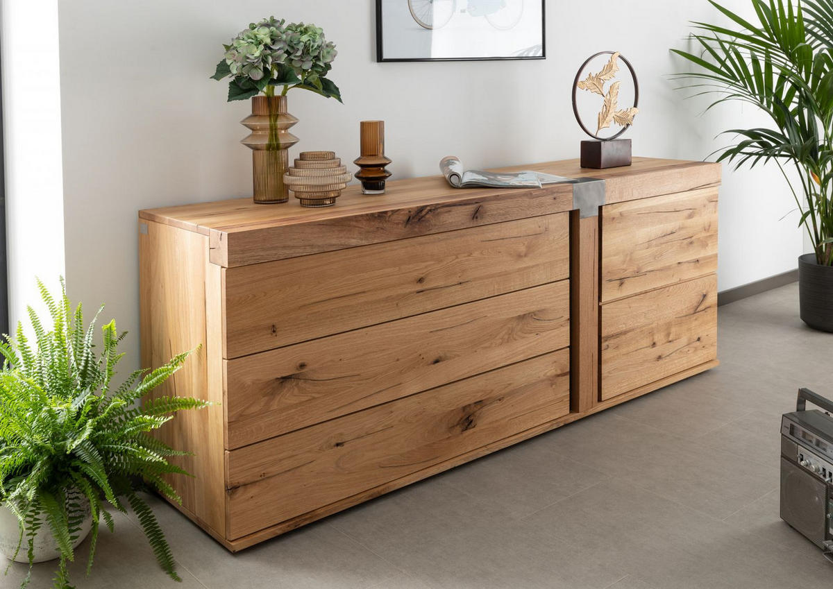SIDEBOARD Wildeiche / Zerreiche 180x45x75 natur geölt NEW AMSTERDAM #11 - Braun, Holz (180/75/45cm) - Massivmoebel24