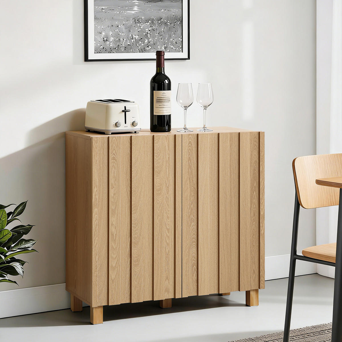 SIDEBOARD | B80 x T35 x H80 cm - Eichefarben, Holz/Holzwerkstoff (80/80/35cm) - Hometopia