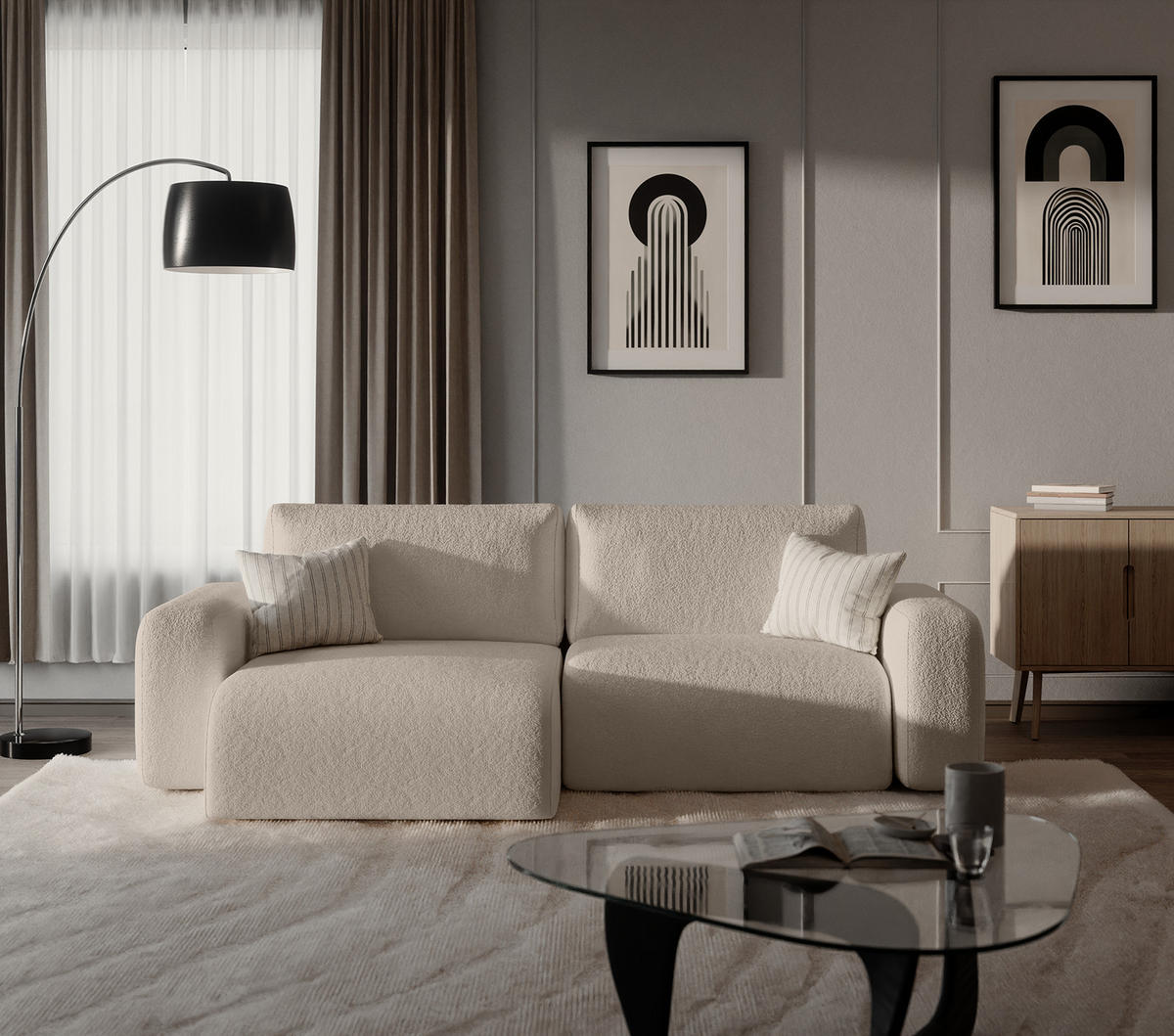 ECKSOFA TALW L MINI mit Schlaffunktion, Beige - Beige, Textil (257/148cm) - Fedve