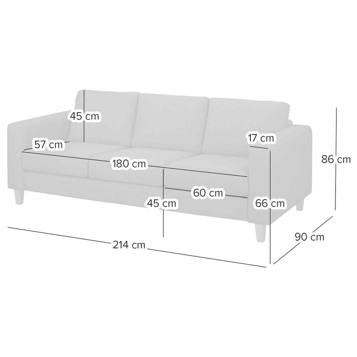 3-SITZER SOFA - Cognac/Schwarz, Leder/Holz (214/86/90cm) - home24