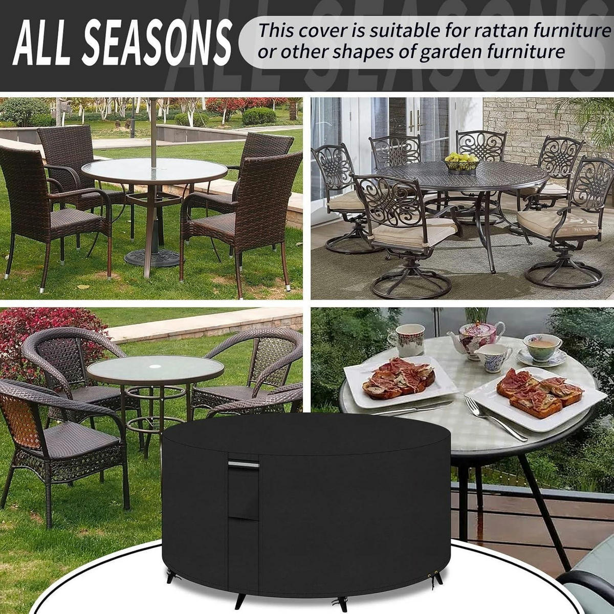 GARTENTISCH Abdeckung rund 200 x 80 cm Schwarz - Schwarz, Textil (200/80/200cm)