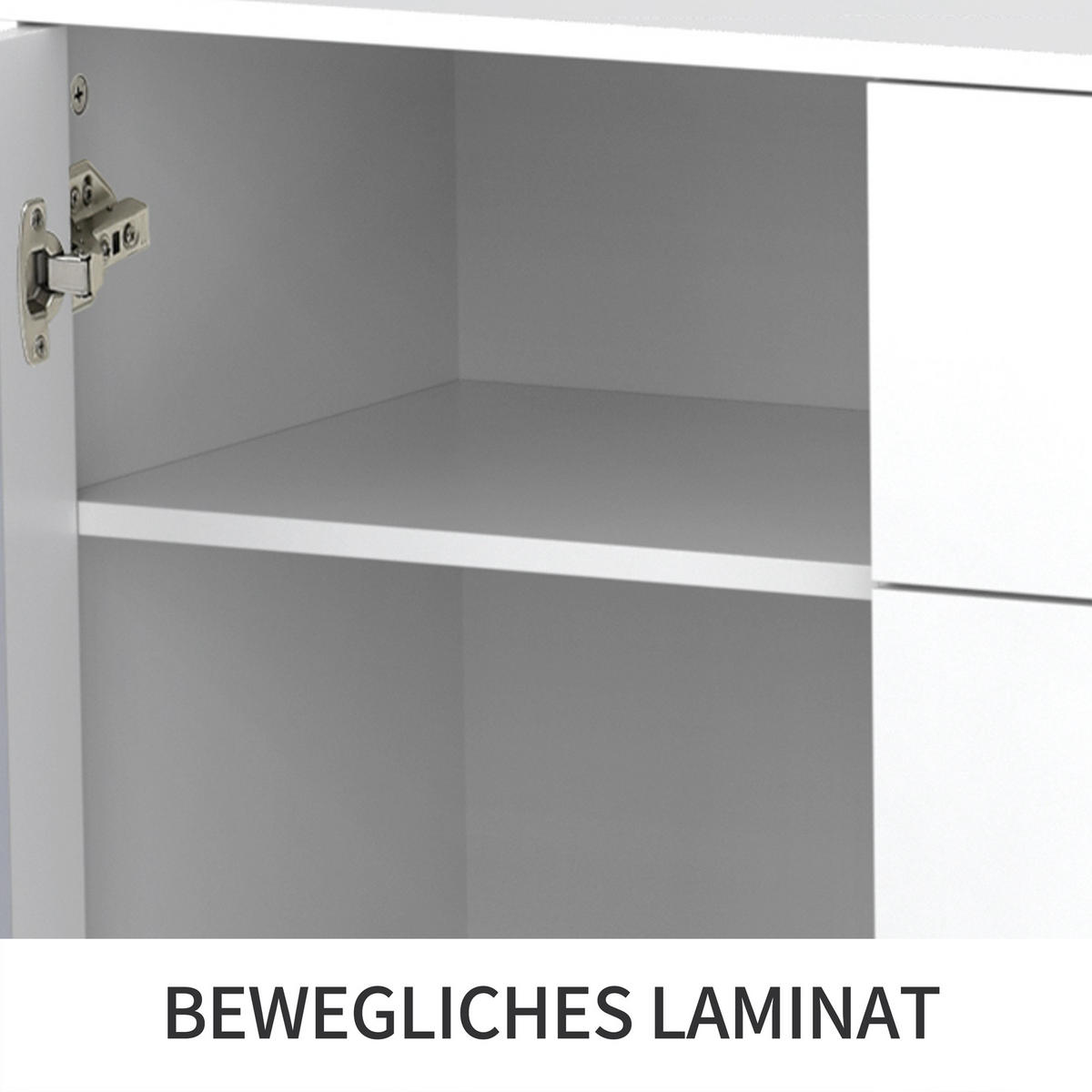 SIDEBOARD mit weißer Spiegeloberfläche und Kristallgriffen, 4 Schubladen und 2 Türen, 147/40/102 cm, Weiß - Weiß, Holzwerkstoff (147/102/40cm) - Redom