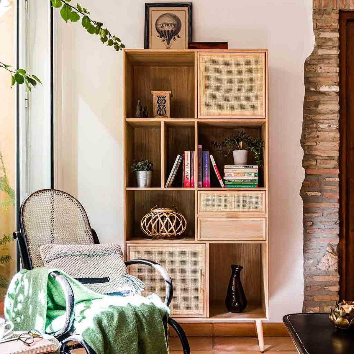 REGAL aus Holz und braunem Netz, 90x37x189 cm - Braun, Holz (90/37/189cm) - Wanderlust