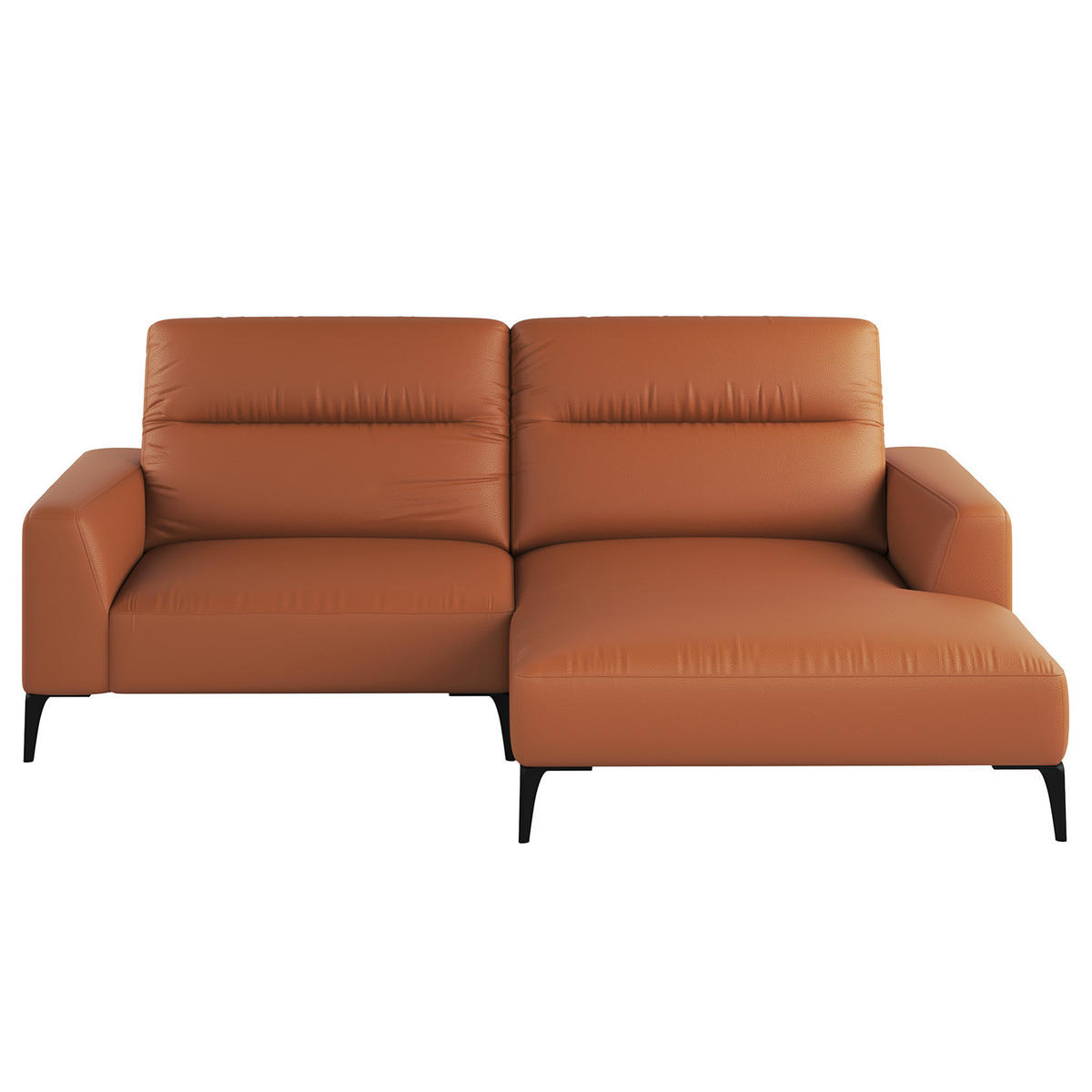 1,5-SITZER ECKSOFA mit Longchair - Kastanienfarben/Schwarz, Leder/Metall (232/180cm) - home24