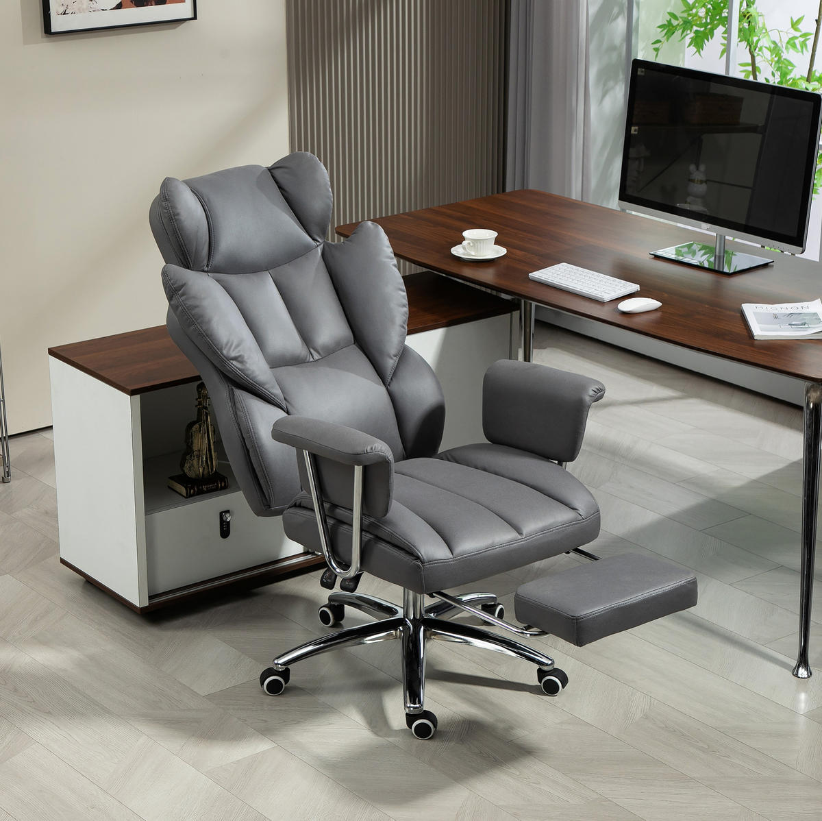 BÜROSTUHL höhenverstellbar mit Fußstütze 74 x 65 x 120-128 cm Dark Gray - Dunkelgrau, Kunststoff (65/128/74cm) - Meubliv